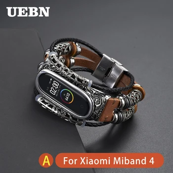 UEBN Retro din Piele watchband pentru xiaomi miband 4 Cu metal în relief de frontieră Wriststrap DIY Brățară Pentru miband 3 brățării inteligente