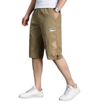 Vara Barbati Casual Pantaloni Culoare Solidă Cargo Pant de Vițel-Lungime Pantaloni Elastic Multi-Buzunar de Pantaloni Imagine 0