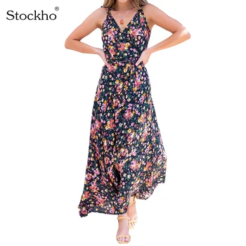 Vara femei Șifon Rochie de Moda V-Neck Floral Sling Bluza Șifon Talie Elastic Fusta Swing Europene de Mari Dimensiuni Rochie Imagine 0