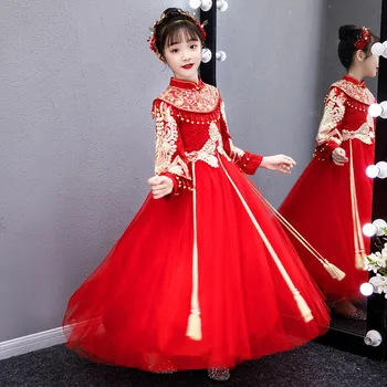 Vintage Copii Hanfu Tang Costum Elegent Copii Petrecere Rochie Fete Rosie Anul Nou Chinezesc Haine Festive Costum Cosplay