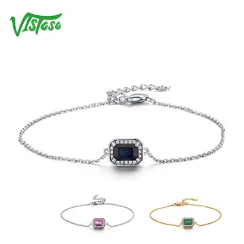VISTOSO 14K W/Y Brățări de Aur Pentru Lady Lux Octogon Albastru/Roz Safir/Smarald Strălucitor Diamant Brățară Aniversare Bijuterii Fine