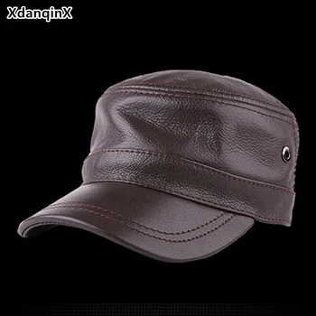 XdanqinX Dimensiuni Reglabile Barbati din Piele Hat Armată Militar Pălării 2019 Toamna piele de Vacă din Piele Capace Plate Pentru Bărbați Snapback Cap Imagine 0