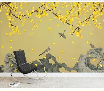 XUE SU tapet Personalizat murală ginkgo mână-pictat flori și păsări fundal nou Chinezesc decor de perete pictura Imagine 0