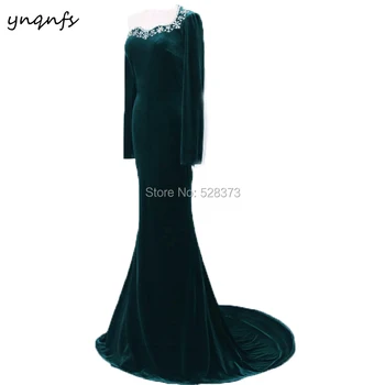 YNQNFS MD173 Elegant pe Un Umăr Maneca Lunga din Catifea Verde Mama de Mireasa/Rochii de Mire Costume de Cristal Rochie Formale 2019