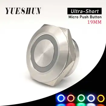 Yueshun 19mm Moment Scurt corpul Buton Metalic Întrerupător de 12 volți 24volt Inel LED IP67 Normal Deschis