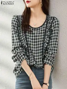 ZANZEA Femeie de Moda Bluze 2022 Epocă Solid Topuri Tricouri Vintage Liber Blusas Liber Casual cu Maneci Lungi Blusas Haine de Femei