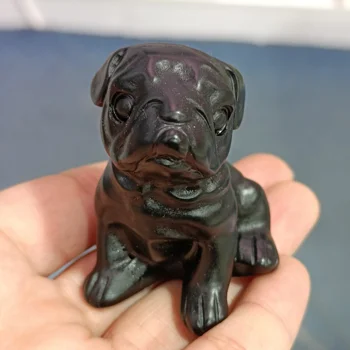 1 buc Naturale Sculptate manual Obsidian câine cristal de vindecare cadou opera de arta pentru decorarea pietre pretioase transport gratuit Imagine 1