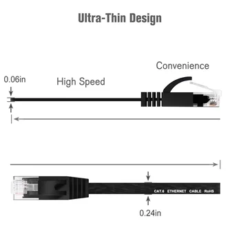 1pack 3m 98FT cablu CAT6 Plat UTP Ethernet RJ45 Patch-uri LAN prin cablu negru/ albastru / alb culoare Cablu de Rețea Imagine 1