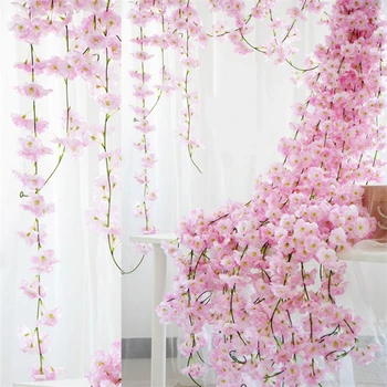 2.3 M Home Decor Artificială De Cireșe Rattan Mare Simulare Cherry Blossom Rattan Hotel Decor Nunta Cu Flori Wal Imagine 1