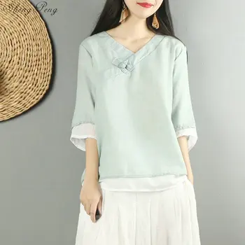 2019 Nou Haine Tradițională Chineză Topuri De Femei Bluze Lenjerie De Pat Buton De Cămașă Oriental Feminin Cheongsam Sus China Îmbrăcăminte G153 Imagine 1