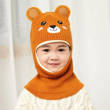 2021 Fetiță Pălărie De Iarnă Caldă Urs Chelioși Căciuli Tricotate Capac Copii Balaclava Masca Pălării Gorras Imagine 1