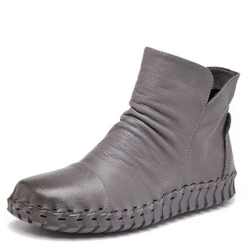 2022 Faimosul New Elegant De Cusut De Mână De Sus Piele De Vacă Din Piele Cizme Femei Pantofi Plat Cald Cizme De Iarna De Moda Pantofi Pentru Femeie Cizme Glezna Imagine 1