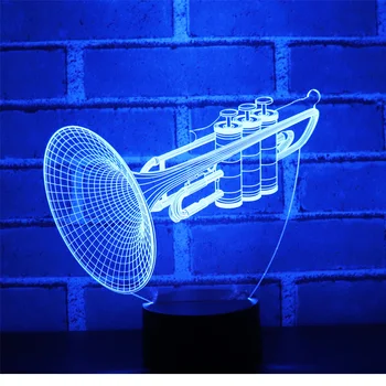 3D LED Lumina de Noapte Instrumente Muzicale, instrument-Trompetă Corn cu 7 Culori deschise pentru Decor Acasă Lampa Uimitoare Imagine 1