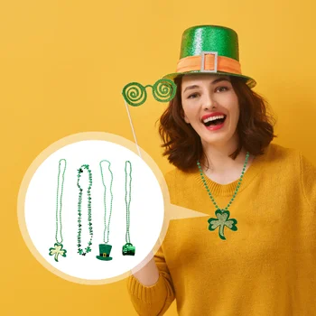 4 Buc Unic Delicat Adorabil Creative Shamrock Lanț de Gât Irlanda Festivalul Decor Verde Colier lui Patrick Imagine 1