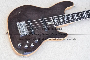 5 corzi Chitara Electrica Bass, Jaz Negru Transparent Bass ASH Corpul Păsări Ochi Furnir,Maple Neck,Abanos Grif Imagine 1