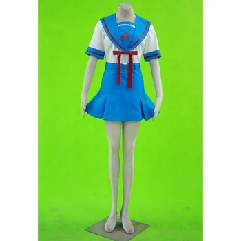 Ainclu Transport Gratuit Albastru Suzumiya Haruhi no Yuuutsu Fata Anime Uniformă Școlară Adult Copil Halloween Cosplay Costum Imagine 1
