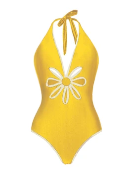 Bikini 2022 Moda Solid Adânc V-O singură Bucată de costume de Baie și Acoperi Vara Beachwear Triunghi Epocă Costum de Baie Înot Biquini Imagine 1