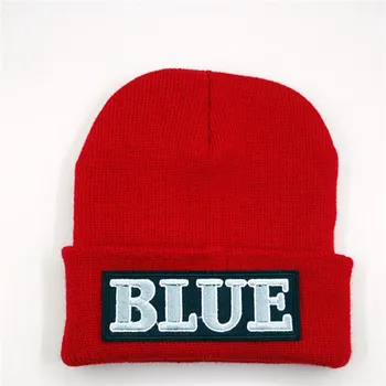 Bumbac Albastru Scrisoare Broderie Îngroșa Tricot Pălărie de Iarnă Pălărie Cald Chelioși Capac Beanie Hat pentru Barbati si Femei 44 Imagine 1