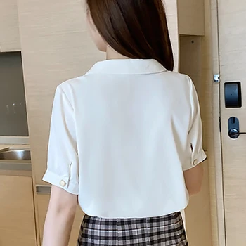Buton De Camasa Femei Maneca Scurta Șifon Bluza Albă De Vară, Topuri Doamnelor Moda Coreeană Femei Imbracaminte Bluze Chemisier Femme Imagine 1