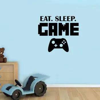Băieți Drăguți Cameră De Joacă De Vinil De Perete Decal Eat Sleep Joc Versiune Litere Cuvinte Gamer Murale De Perete Autocolant Decor Dormitor Imagine 1