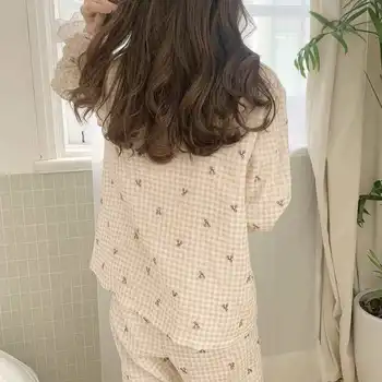 Carouri Pijama Seturi Pentru Femei Kawaii Japonia Stil Dulce De Primăvară De Mujer Butonul De Proiectare Maneca Lunga Fete De Moda Moale Sleepwear Lounge-Uri Imagine 1