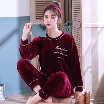 Catifea De Aur Pijama Femei De Primavara Toamna Mâneci Lungi Pot Purta În Afara Student Costum Petrecere A Timpului Liber Versiunea Coreeană Uzura Acasă Două Seturi Imagine 1