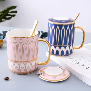 Creative Europene ceramice lingura, cana cu capac regale Britanice ceramice ceasca de cafea ceasca de ceai cu o lingură din oțel inoxidabil set de cafea cu lapte Imagine 1