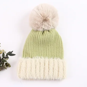 Culori bomboane de Iarnă Childredn Cald pălărie cu Blană pom pom căciuli, Pălării Pentru Copil fata de potrivire pălărie tricotate pălărie de Schi pentru 1-4 ani Imagine 1