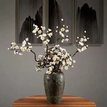 De Iarnă Acasă Decor Alb Artificiale Flori Realiste Fals Ramuri Plum Blossom Epocă Vaza Mult Buchet De Decoratiuni Interioare Imagine 1