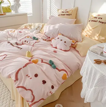 Dulce drăguț desene animate set de lenjerie de pat de copil copil adolescent,gemene minunate pline regina regele bumbac home textile plate foaie de pernă quilt capac Imagine 1