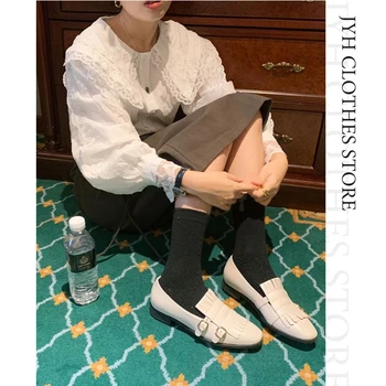 Femei Drăguț Peter Pan Guler, Cusaturi Dantelă Bluză Casual Papusa Guler Tricouri Manșon De Puf Alb Camasa Liber Coreean Topuri Chic Imagine 1