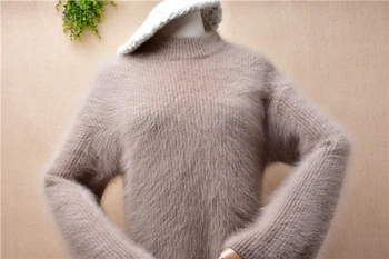 femei toamna iarna cald gros și păros nurca cașmir tricotate o-gat lung flare mâneci pulover vrac jumper pulover trage de sus Imagine 1