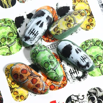 Goth Craniu Unghiile Accesorios Folie Nail Art Dark Skull Unghii Autocolant Autocolante Halloween Pentru Manichiura Diavolul Clown Unghii Slider Imagine 1