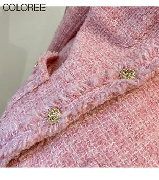 Iarna De Lux, Designeri De Îmbrăcăminte 2022 Femei De Brand De Moda Roz Amestecuri De Lână Vrac Casual Sacou De Tweed Jaqueta Feminina Imagine 1