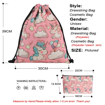 Jom Tokyo Noua moda 2 BUC Imprimare 3D Femei rucsac Pink unicorn Cordon geanta Set Combinație Imagine 1
