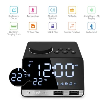 K11 Difuzor Bluetooth Radio FM, Ceas cu Alarmă Cu USB LED Ceas Digital Portabil de boxe Home Ceas Digital de Control Telefon vorbitor Imagine 1