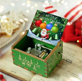 Lemn Manivela Music Box Crăciun Fericit Prezent Pictate, Sculptate Caseta De Muzică Festivalul De Ornament Papusa Casa Decor De Anul Nou Cadouri Imagine 1