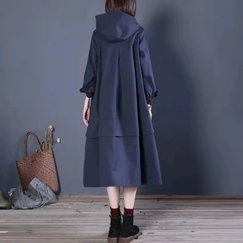 Leneș Stil Liber Palton Casual Solid Vintage cu Gluga Mid-lungime Șanț Jacheta de Moda pentru Femei Jacheta Buzunar Maneca Lunga Imagine 1