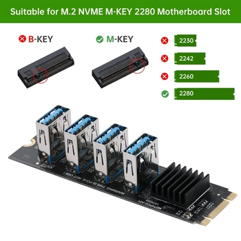M. 2 Nvme La 4 USB de extensie PCIE Adaptor M2 M-Cheie Pentru PCIE 1X USB 3.0 Converter Carte W/ Radiator Pentru Bitcoin Miner Minier Imagine 1