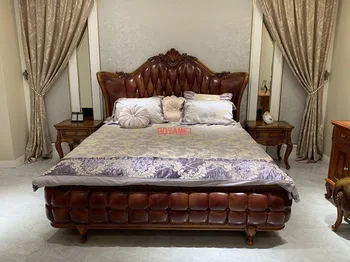 Ma mobilier American pat dublu 1,8 m din piele sculptate pat Europene dormitor cu pat suite set complet de mobilier Imagine 1