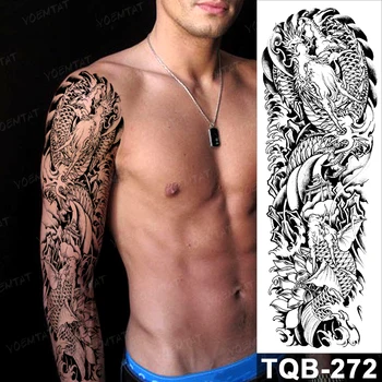 Mare Fals Maneca Impermeabil Tatuaj Temporar Autocolant Dragon Koi Lotus Spray Flash Tatuaj Japonez Tradițional Body Art Bărbat Femeie Imagine 1