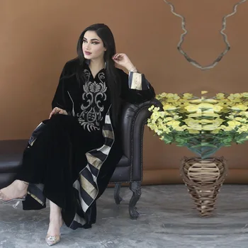 Negru Abaya Dubai Turcia Musulmană Brodate Rochie 2021 Caftan Arabi Arabe Islamice Îmbrăcăminte Kimono Femme Musulmane Djellaba Imagine 1