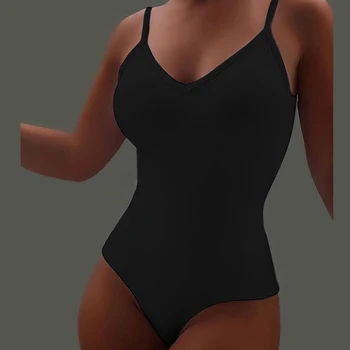 Noua Sexy Body Femei Sexy Gât Adânc V Costume Femei De Pe Umăr Corpul De Sus Streetwear Simplu, Negru, Alb Salopeta Imagine 1