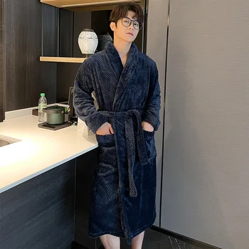 Oamenii Halat Kimono De Culoare Solidă Flanel Iarna Sleepdress Rochie De Noapte Cardigan Mâneci Lungi Halat De Baie Acasă Rochie Vrac Haine De Acasă Imagine 1