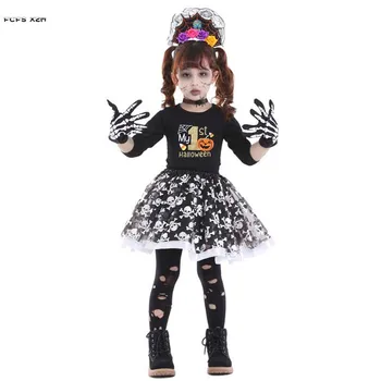 Pettiskirt Fete de Halloween Fantoma Schelet Papusa Costume Copii Copii morți de mers pe jos de Cosplay Carnaval de Purim joc de Rol rochie de petrecere Imagine 1