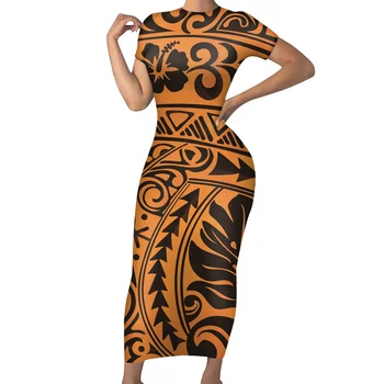Prețul Cu Ridicata Design Personalizat Polineziene Tribal Fundal Verde Cu Frunze De Monstera Doamnelor Vara Strâns Stil Retro Rochie Imagine 1