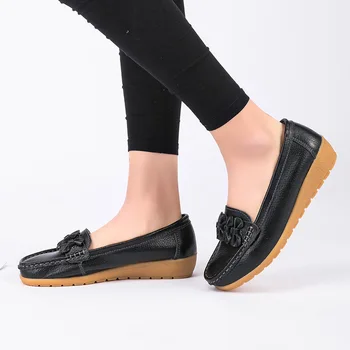 Primăvara și vara noi pantofi Casual femei singure pantofi de piele de Vacă cu fasole pantofi pantofi Mamei Vaca tendoane singura panta toc Lefu pantofi Imagine 1