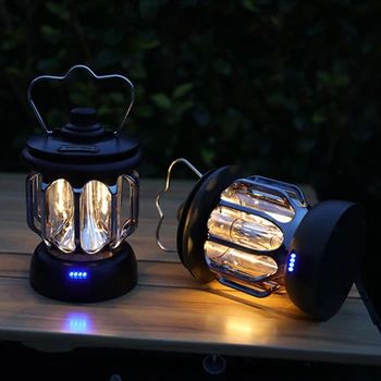 Retro Portabil LED Camping Lanternă Reîncărcabilă Mini Perdeaua de Lumină Epocă Tabără de Lampa cu 3 Moduri de Iluminare Estompat în aer liber Lampa de Cort Imagine 1
