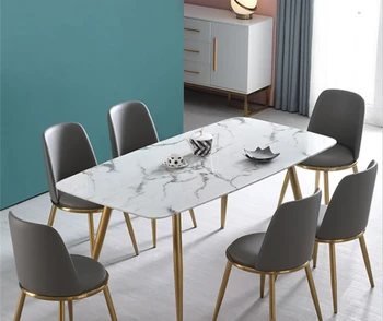 Rock placa masă dreptunghiulară simplă lumină de lux din oțel inoxidabil masă și scaune high-end villa mobilier Imagine 1