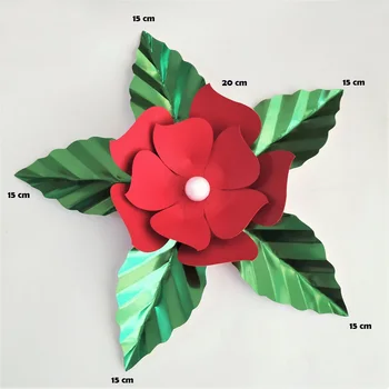 Roșu Flori Artificiale Cu Frunze Verzi Fleurs Artificielles Fondul DIY Gigant de Flori de Hârtie Partid Decor de Crăciun Xmas Deco Imagine 1